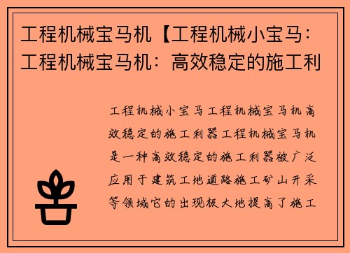 工程机械宝马机【工程机械小宝马：工程机械宝马机：高效稳定的施工利器】
